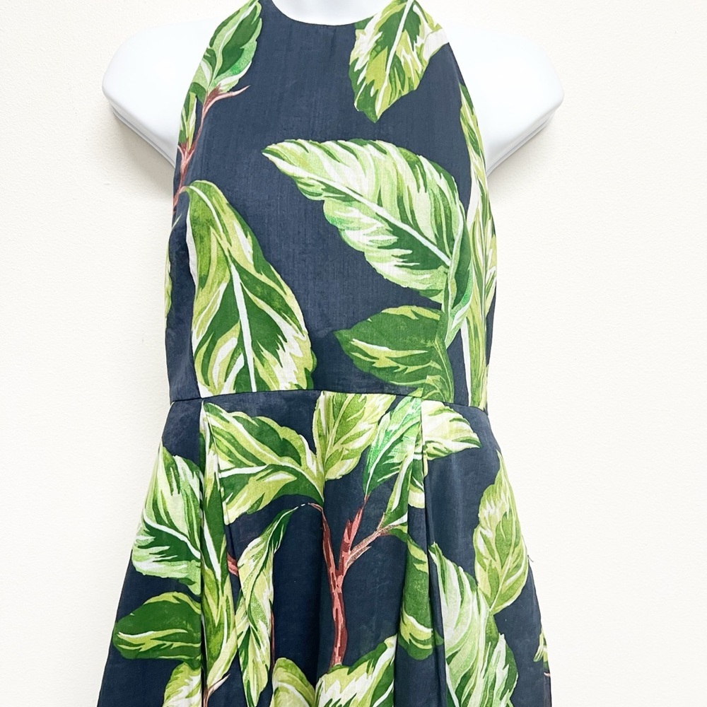 Ann Taylor Womens Linen Amalfi Tropical Palm Leaf Print Halter Dress Size 6 - Picture 3 of 6